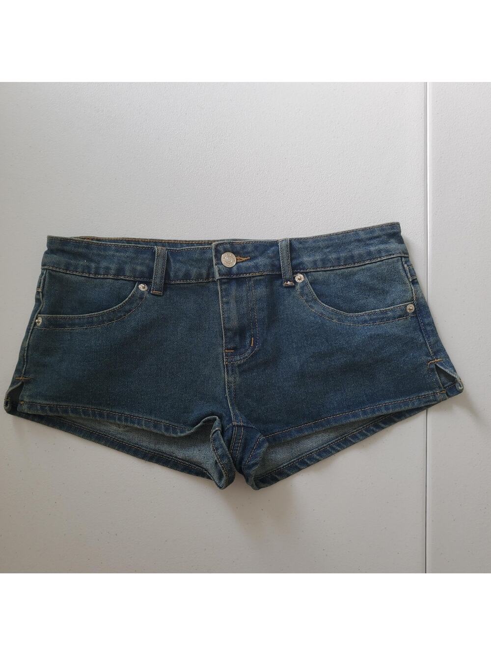 Y2K Micro Shorts Womens 28 Blue Denim Low Rise Hot Pants Summer Casual